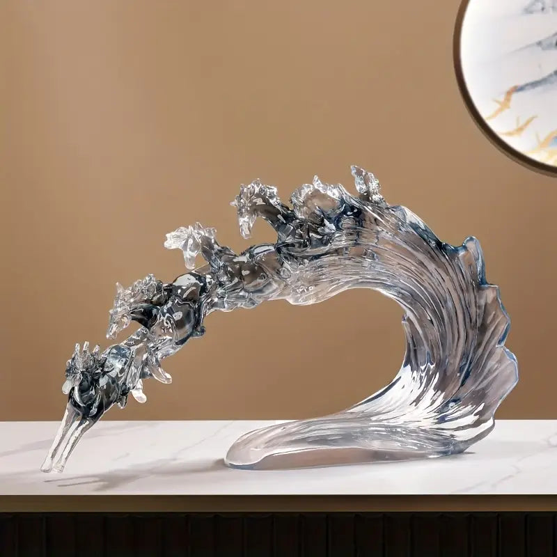Sculpture d'Art Cheval en Résine Transparente – Décoration Élégante