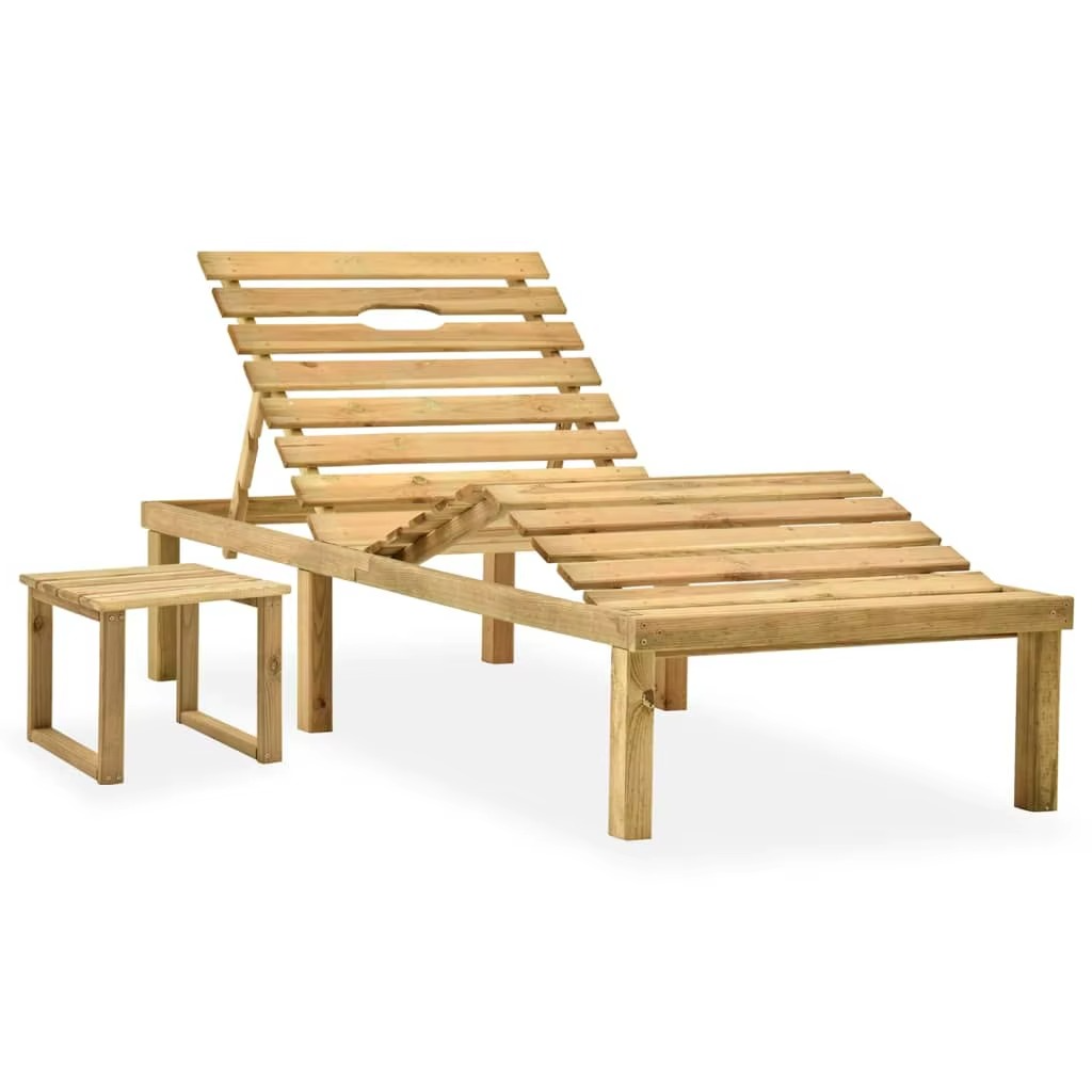 Chaise Longue de Jardin en Bois de Pin Imprégné avec Table