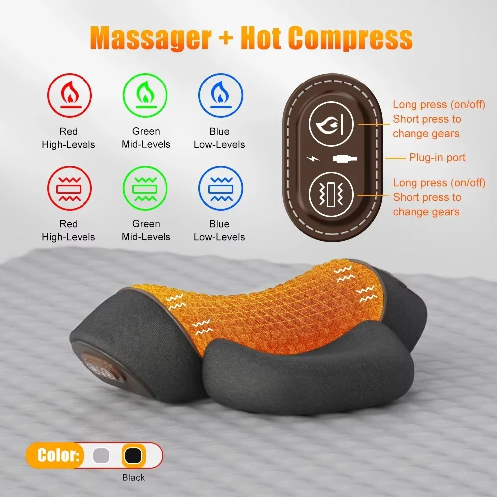 Oreiller Masseur Électrique pour le Cou & les Épaules – Chauffant et Vibrant