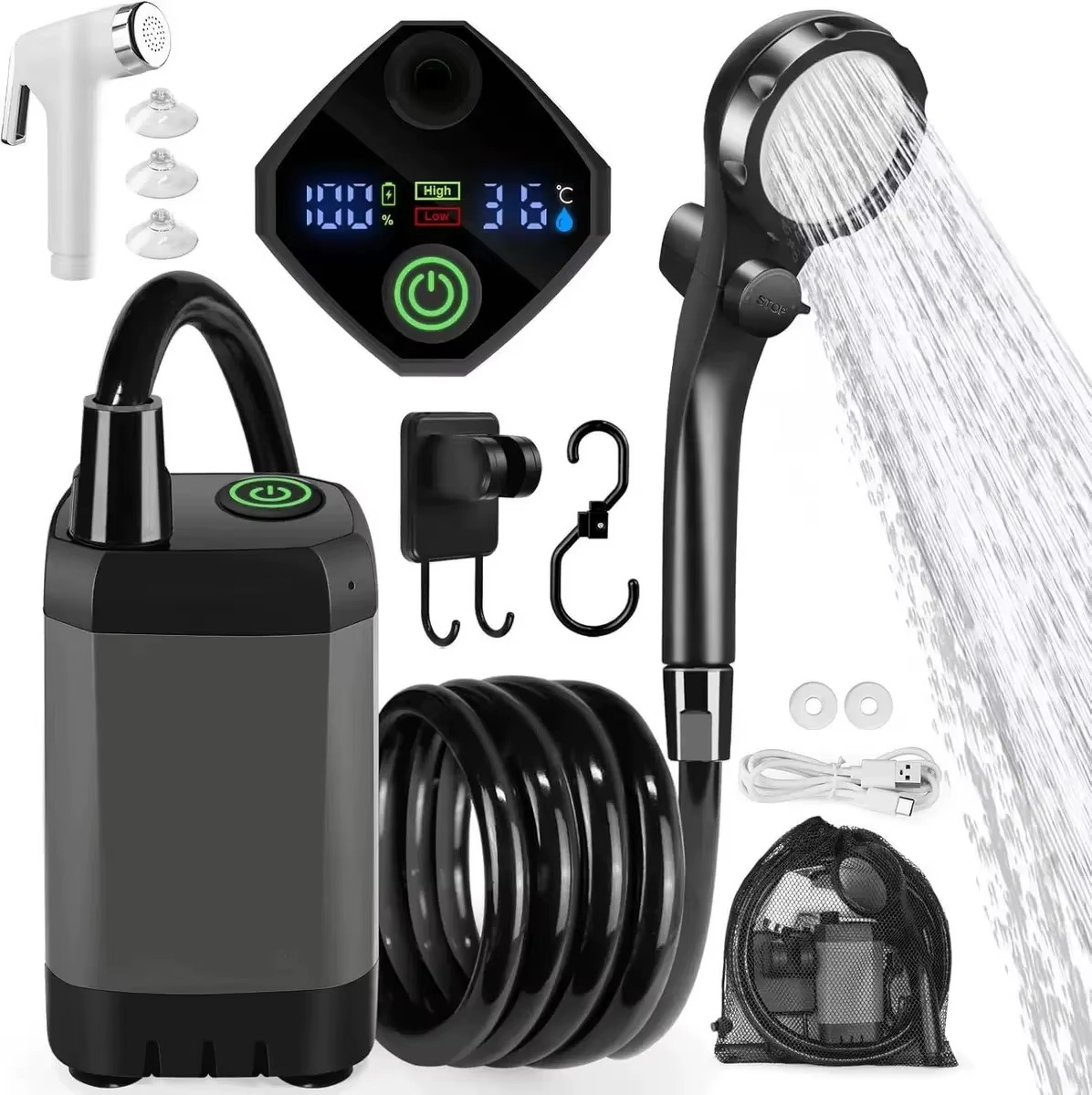 Douche de Camping Électrique Portable avec Affichage de la Température