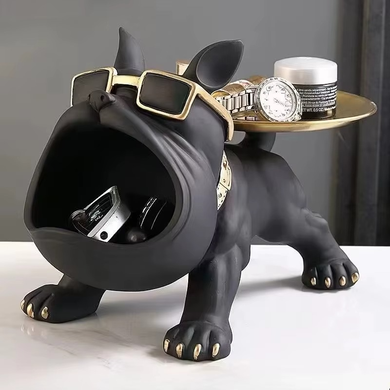 Figurine Bouledogue Décorative en Résine avec Boîte de Rangement