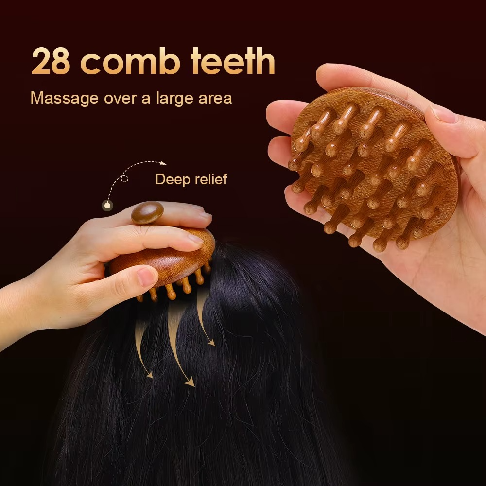 Peigne de Massage en Bois de Santal Naturel – Masseur du Cuir Chevelu et du Corps