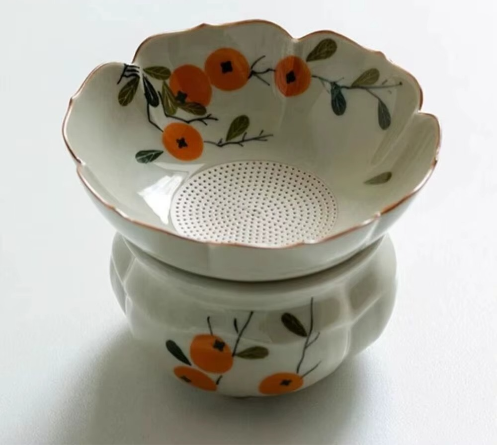 Infuseur à Thé Fleur de Kaki Peint à la Main