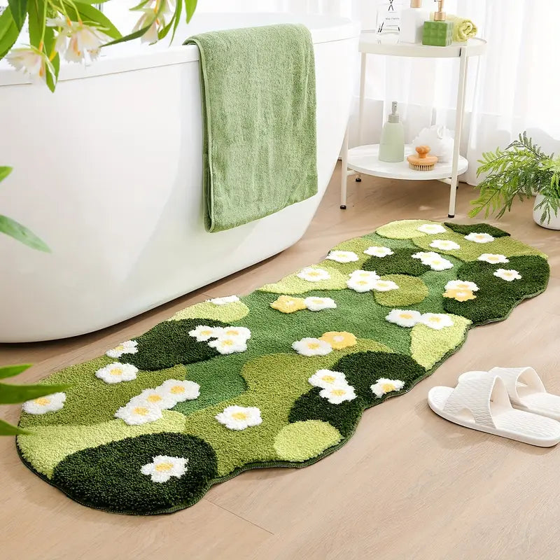 Tapis de Bain Ovale Touffeté en Mousse Verte – Extra Doux, Absorbant