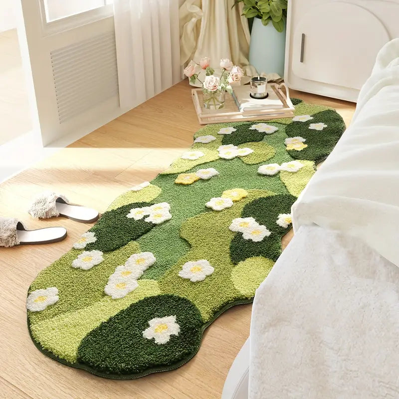 Tapis de Bain Ovale Touffeté en Mousse Verte – Extra Doux, Absorbant