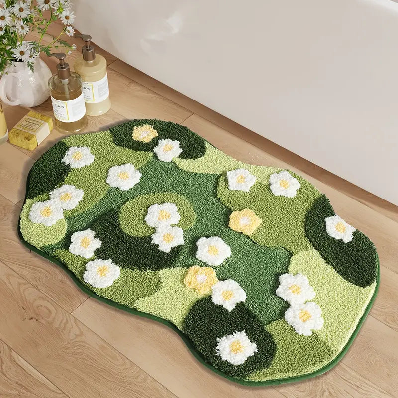 Tapis de Bain Ovale Touffeté en Mousse Verte – Extra Doux, Absorbant