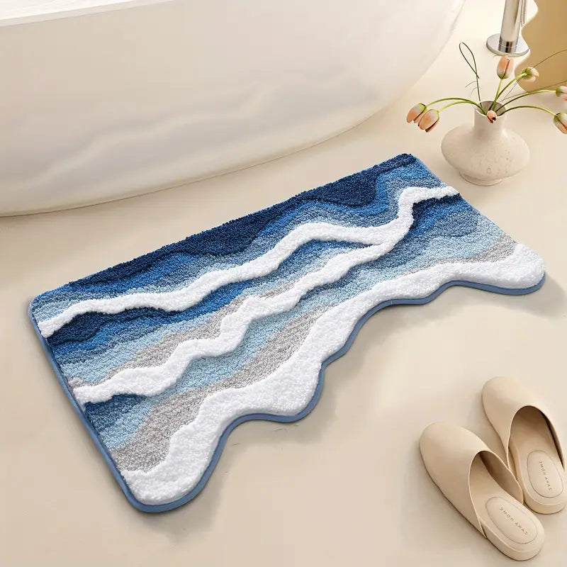 Tapis de Salle de Bain Ultra-Doux – Motif Vague de Mer