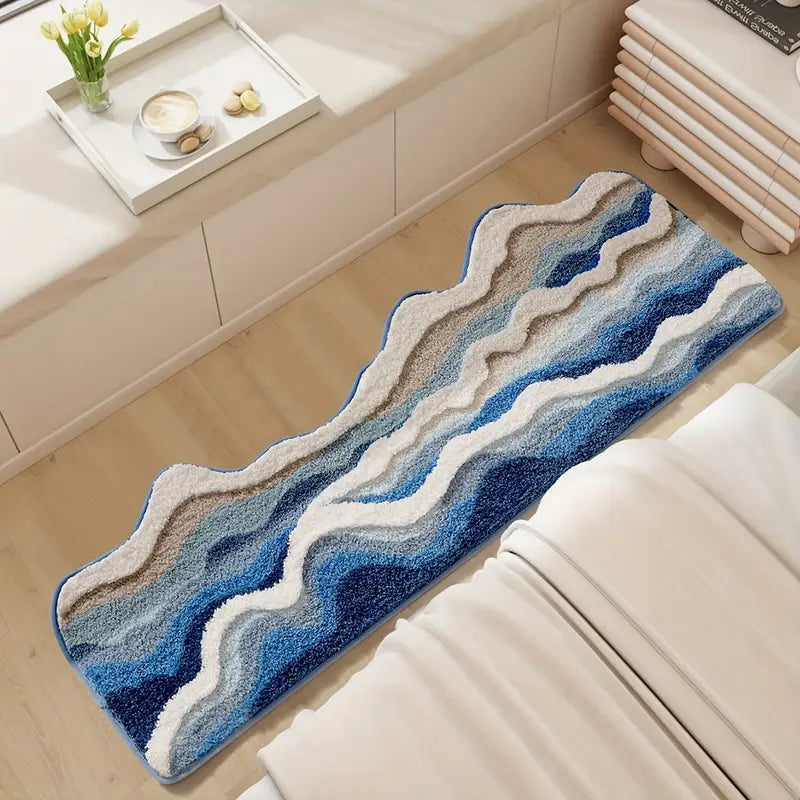Tapis de Salle de Bain Ultra-Doux – Motif Vague de Mer
