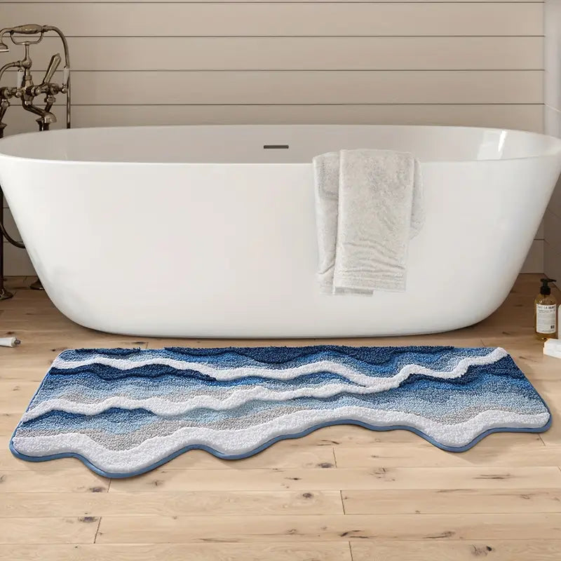 Tapis de Salle de Bain Ultra-Doux – Motif Vague de Mer
