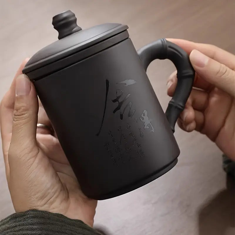 Tasse de Bureau en Céramique Noire Élégante – Avec Couvercle