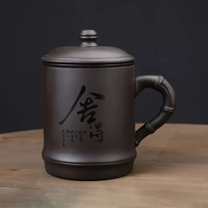 Tasse de Bureau en Céramique Noire Élégante – Avec Couvercle