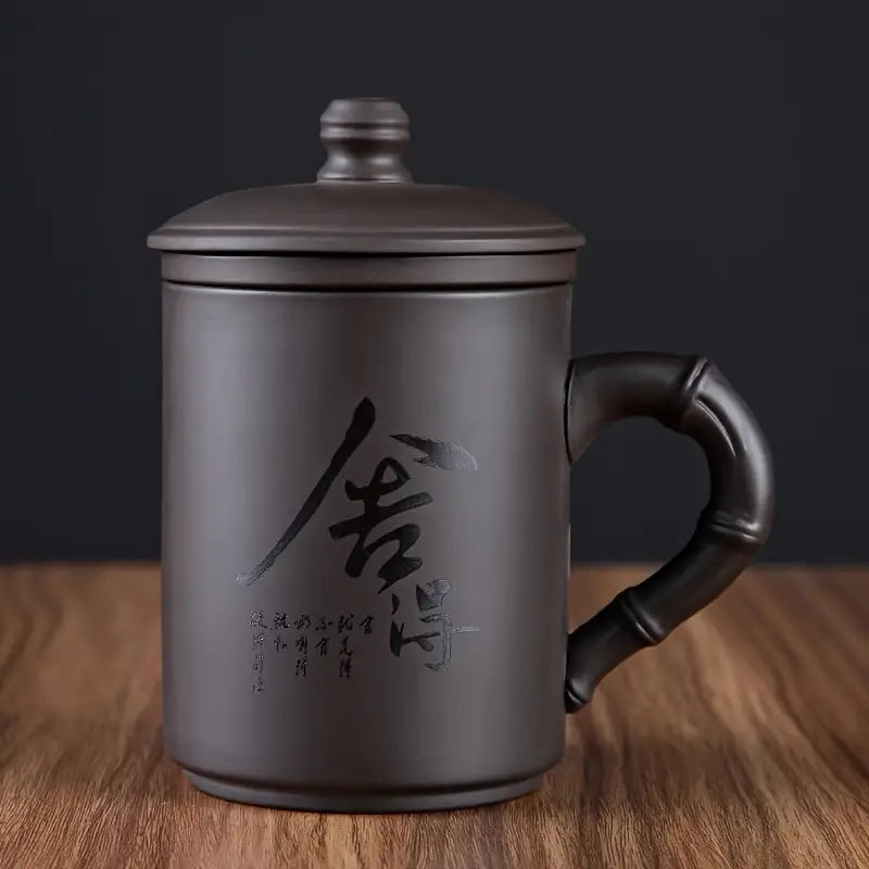 Tasse de Bureau en Céramique Noire Élégante – Avec Couvercle