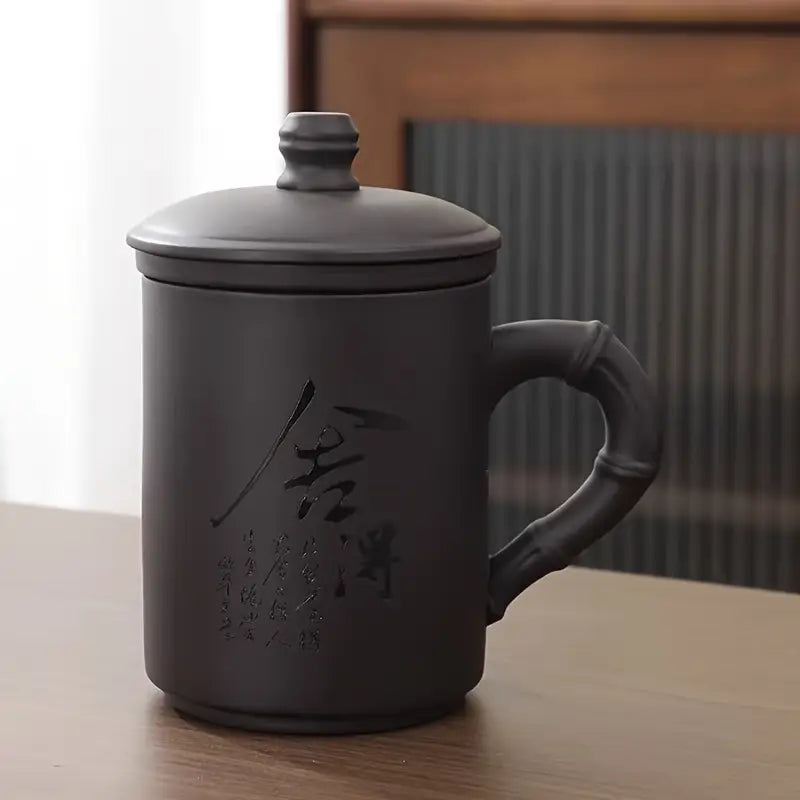 Tasse de Bureau en Céramique Noire Élégante – Avec Couvercle