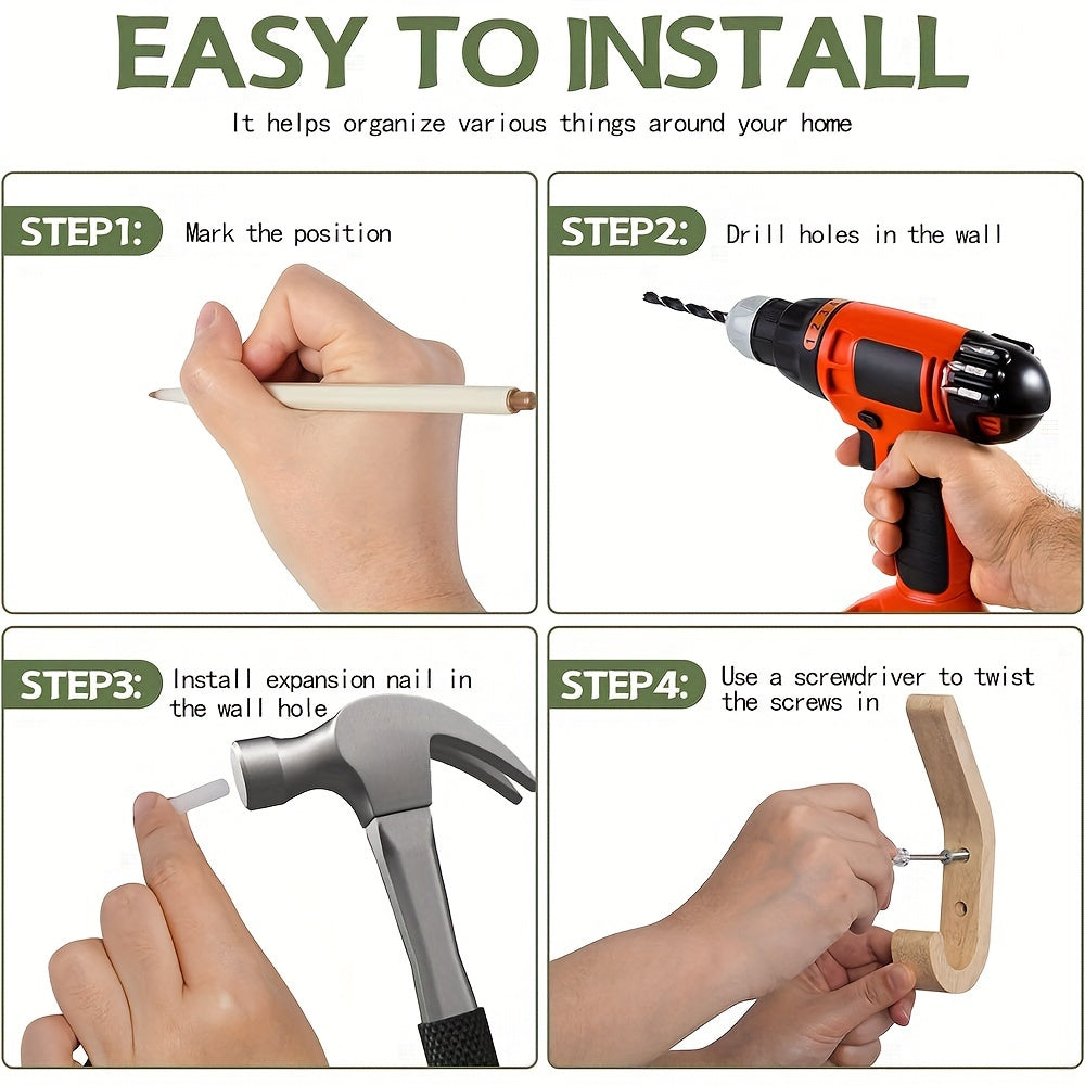 Patères Murales en Bois de Chêne