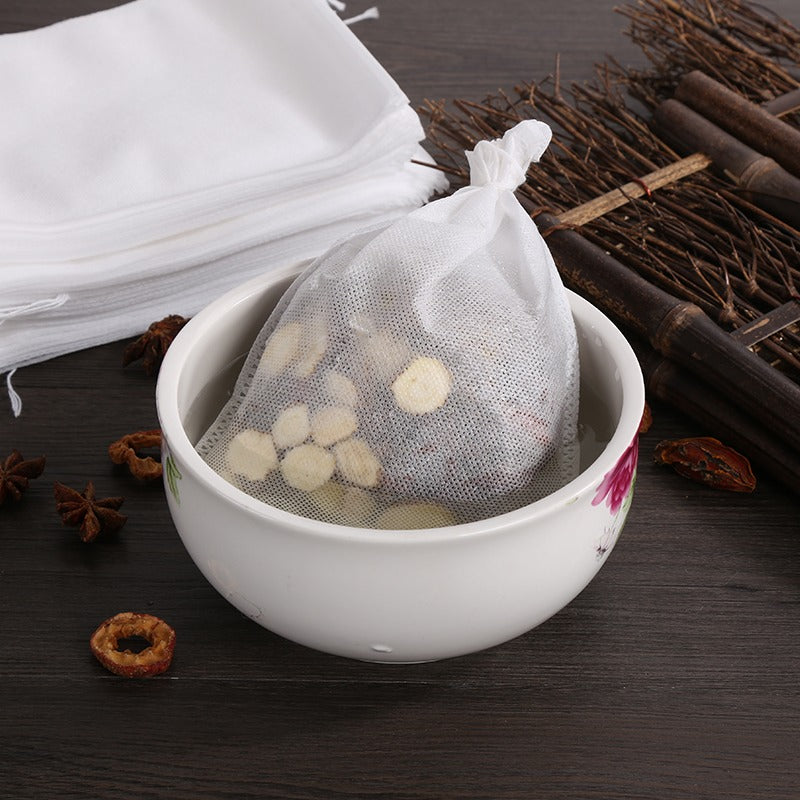 Sachets de Thé Jetables en Tissu – 100 Pièces avec Cordon Scellé à Chaud