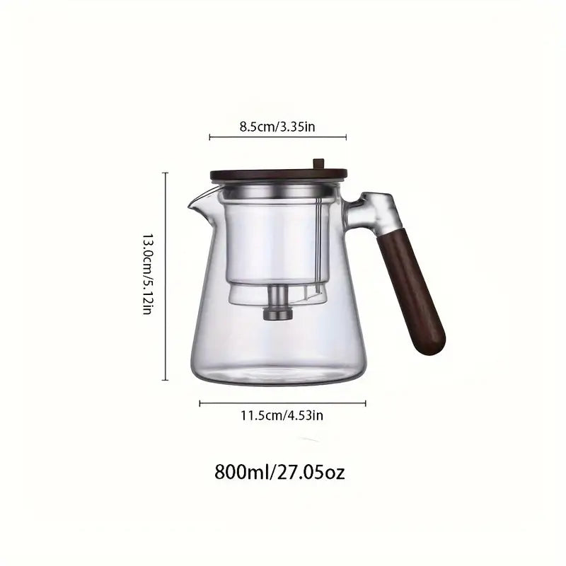 Théière en Verre Borosilicate avec Poignée en Noyer