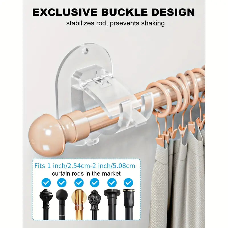 Supports de Tringle de Rideau Sans Perçage – Clips de Montage Auto-Adhésifs