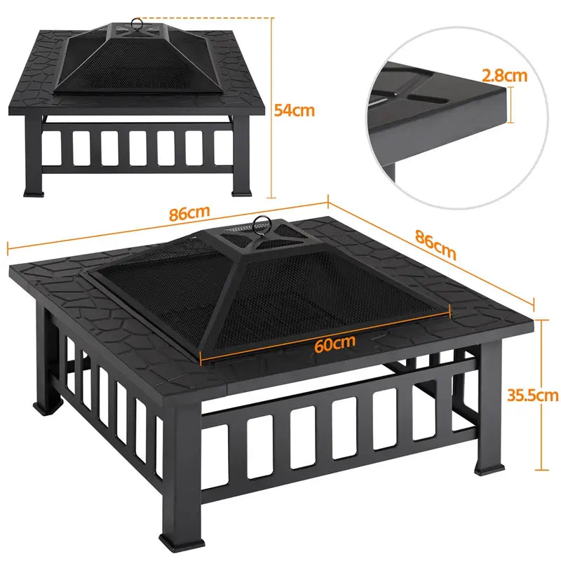 Brasero Carré de Jardin Costoffs – Poêle à Bois Métal Multifonction