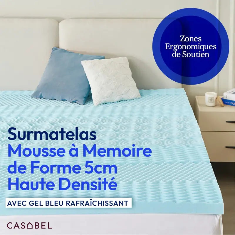 Surmatelas Mémoire de Forme 5 cm – Bleu Gel Rafraîchissant