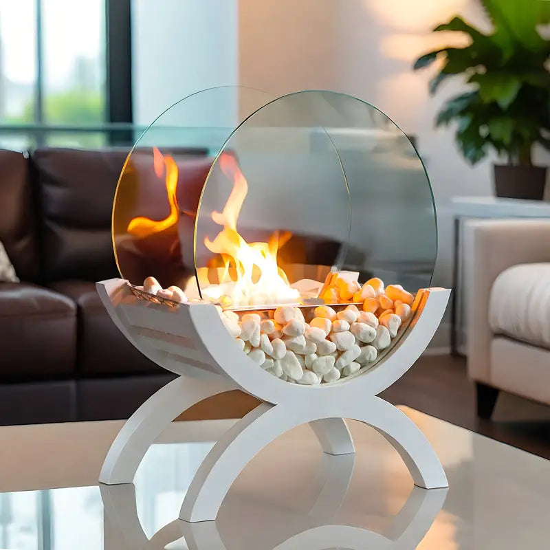 Table de Foyer Contemporaine en Bois – Foyer au Bioéthanol Sans Cheminée