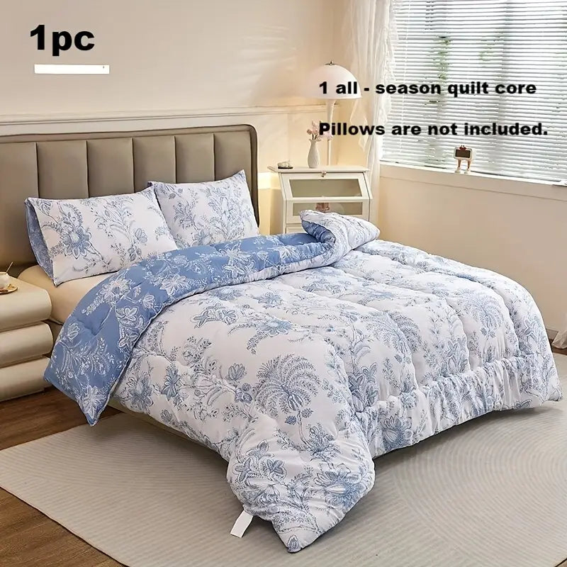 Couverture Réversible Toutes Saisons – Motif Floral Bleu & Blanc