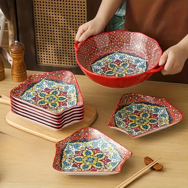 Ensemble de Plateaux et Bols en Céramique Style Bohème