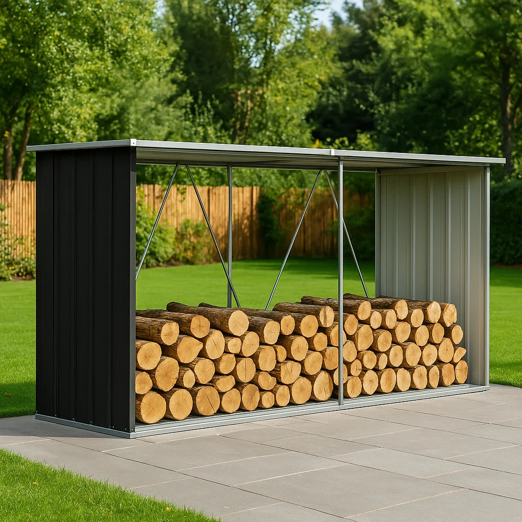 Abri de stockage à bois galvanisé 330x84x152 cm anthracite Noir