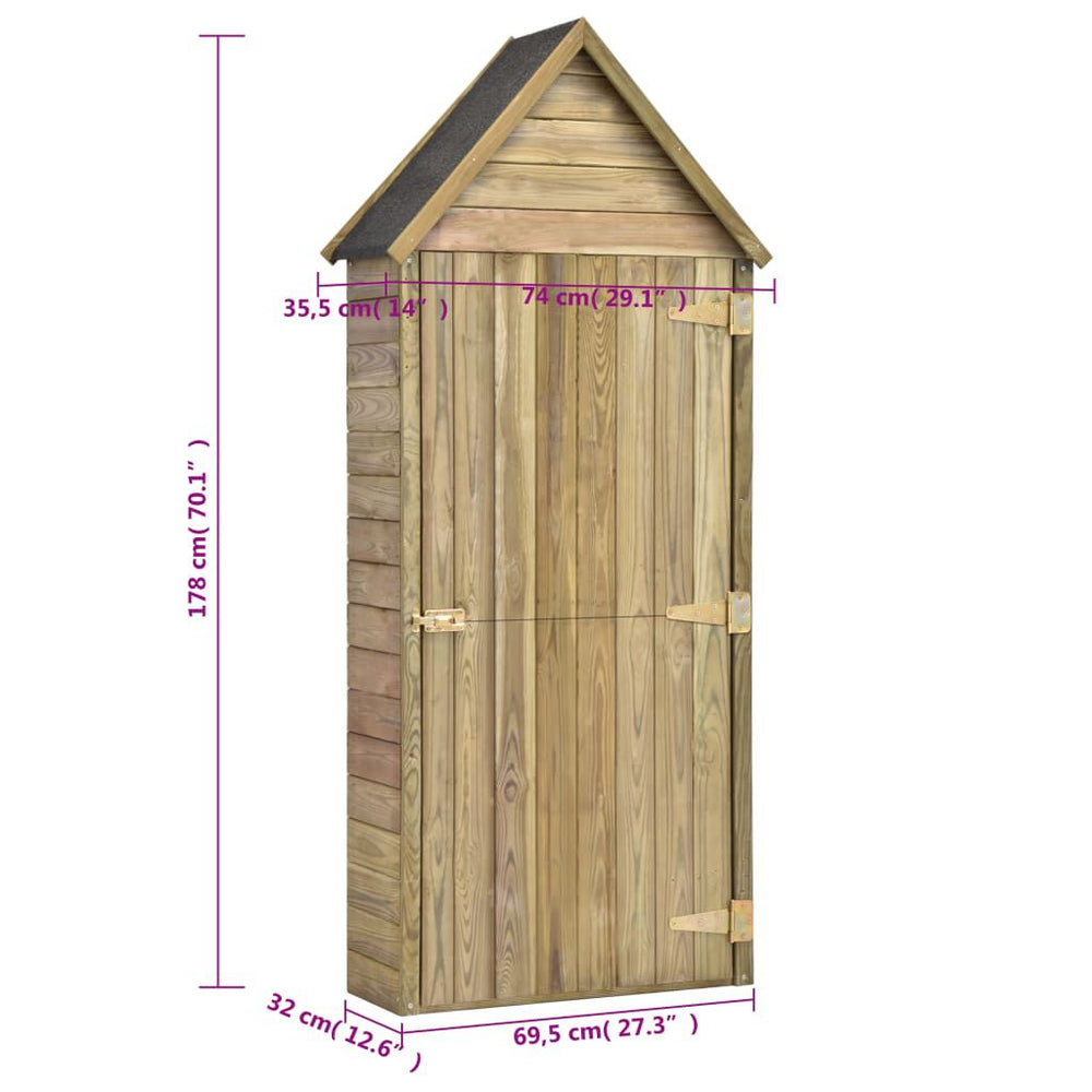 Abri à Outils de Jardin en Bois 69 × 32 × 178 cm – Pin Imprégné