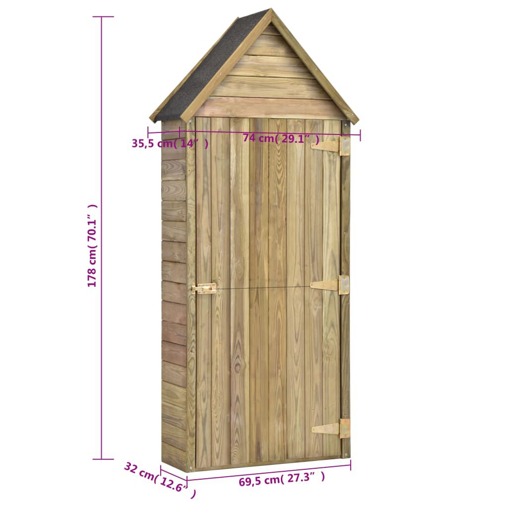 Abri à Outils de Jardin en Bois 69x32x178 cm – Pin Imprégné