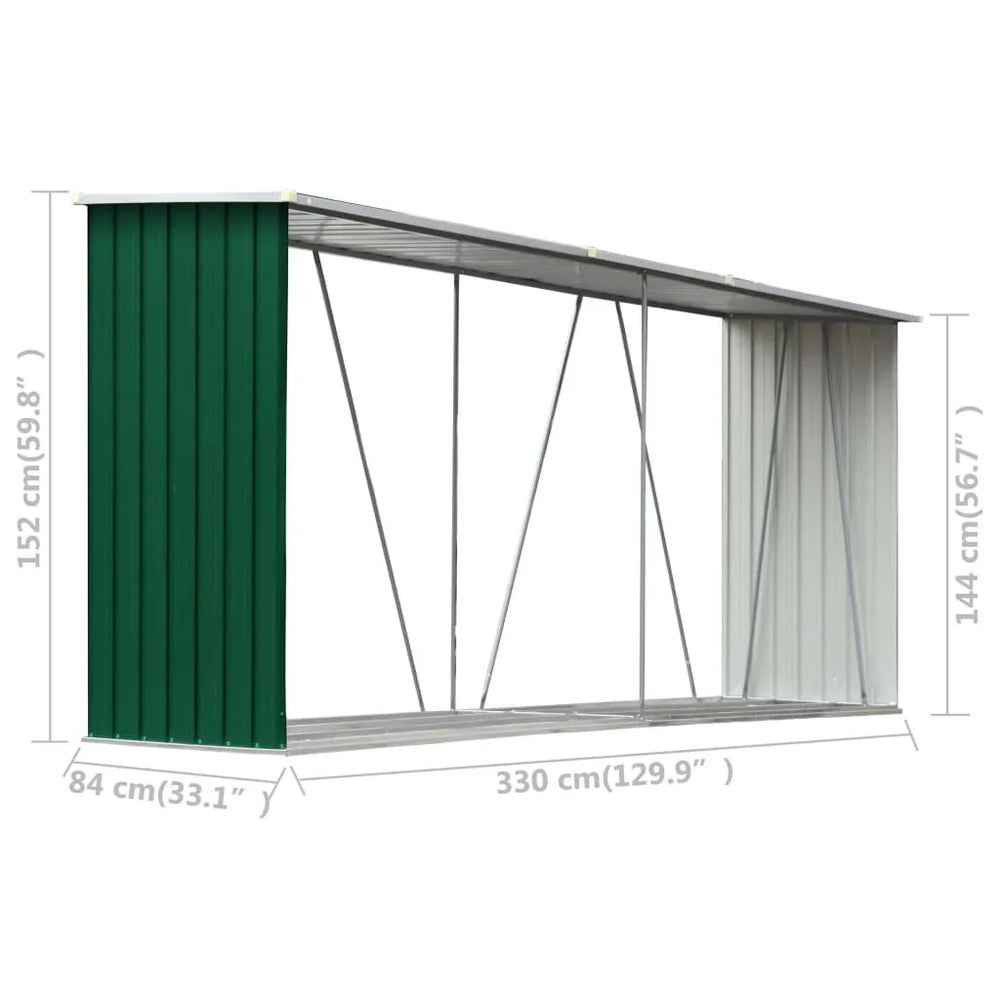 Abri de stockage à bois galvanisé 330 × 84 × 152 cm anthracite Vert