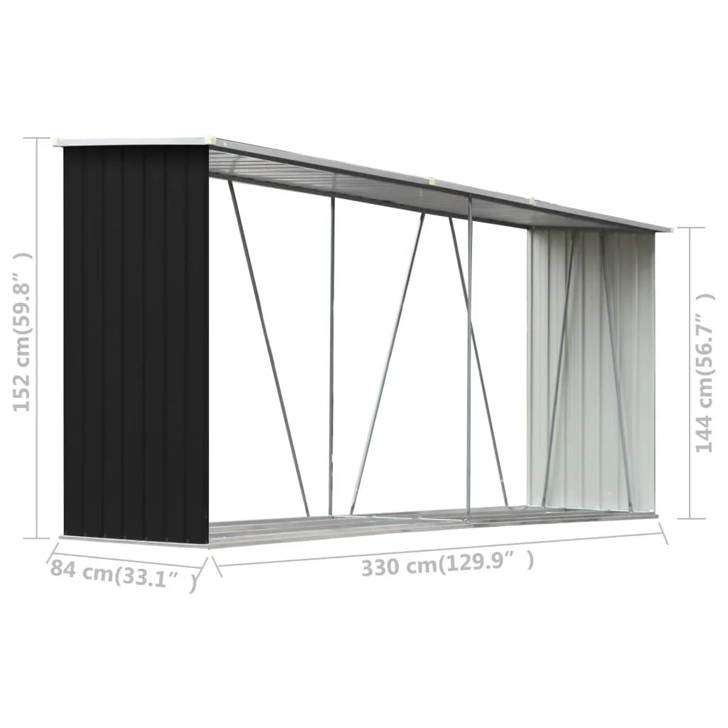 Abri de stockage à bois galvanisé 330x84x152 cm anthracite Noir