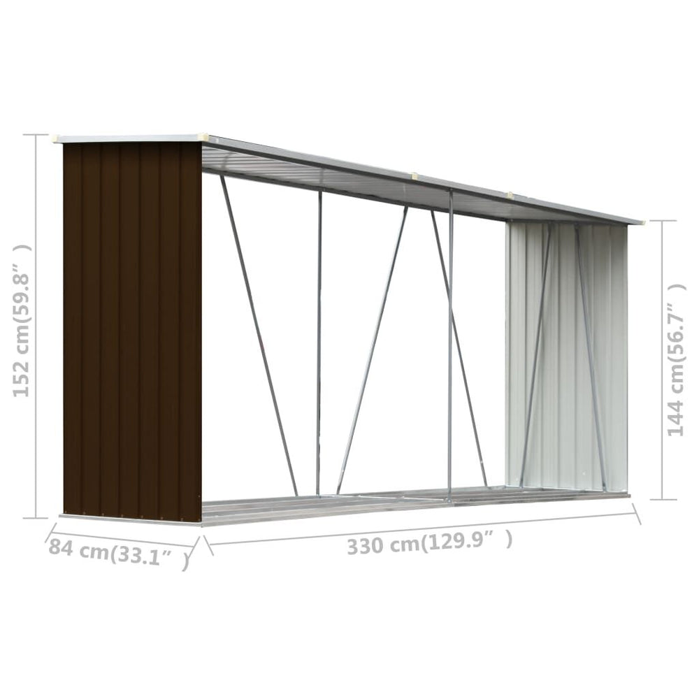 Abri de stockage à bois galvanisé 330 × 84 × 152 cm anthracite Marron