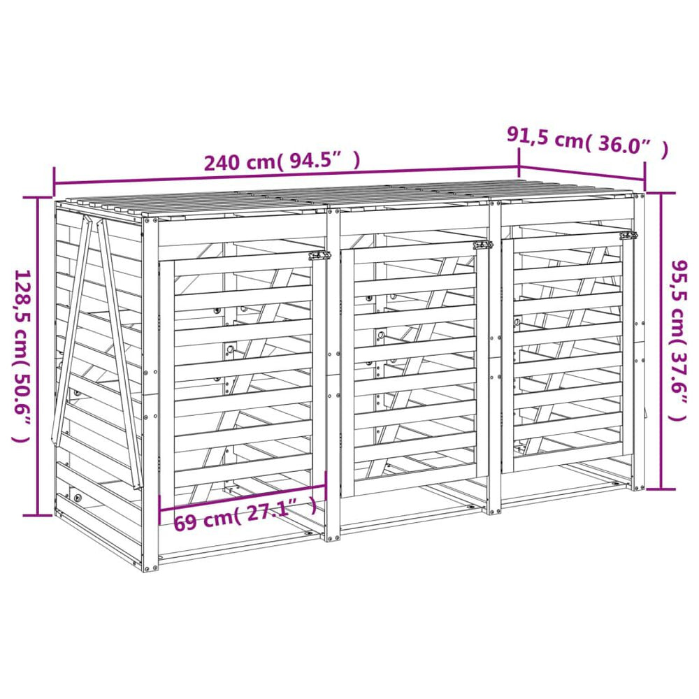 Abri pour poubelles triple en bois - Design ventilé et pratique Bois Noir