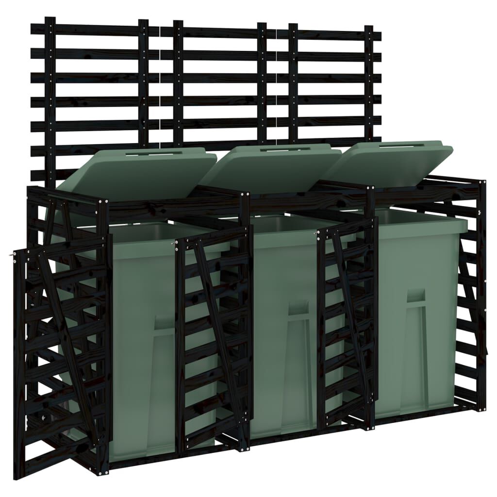 Abri pour poubelles triple en bois - Design ventilé et pratique Bois Noir
