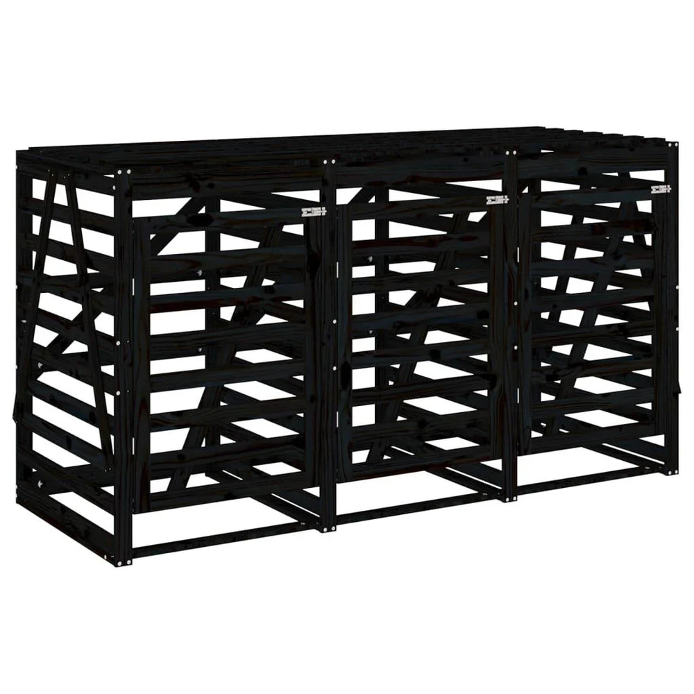 Abri pour poubelles triple en bois - Design ventilé et pratique Bois Noir
