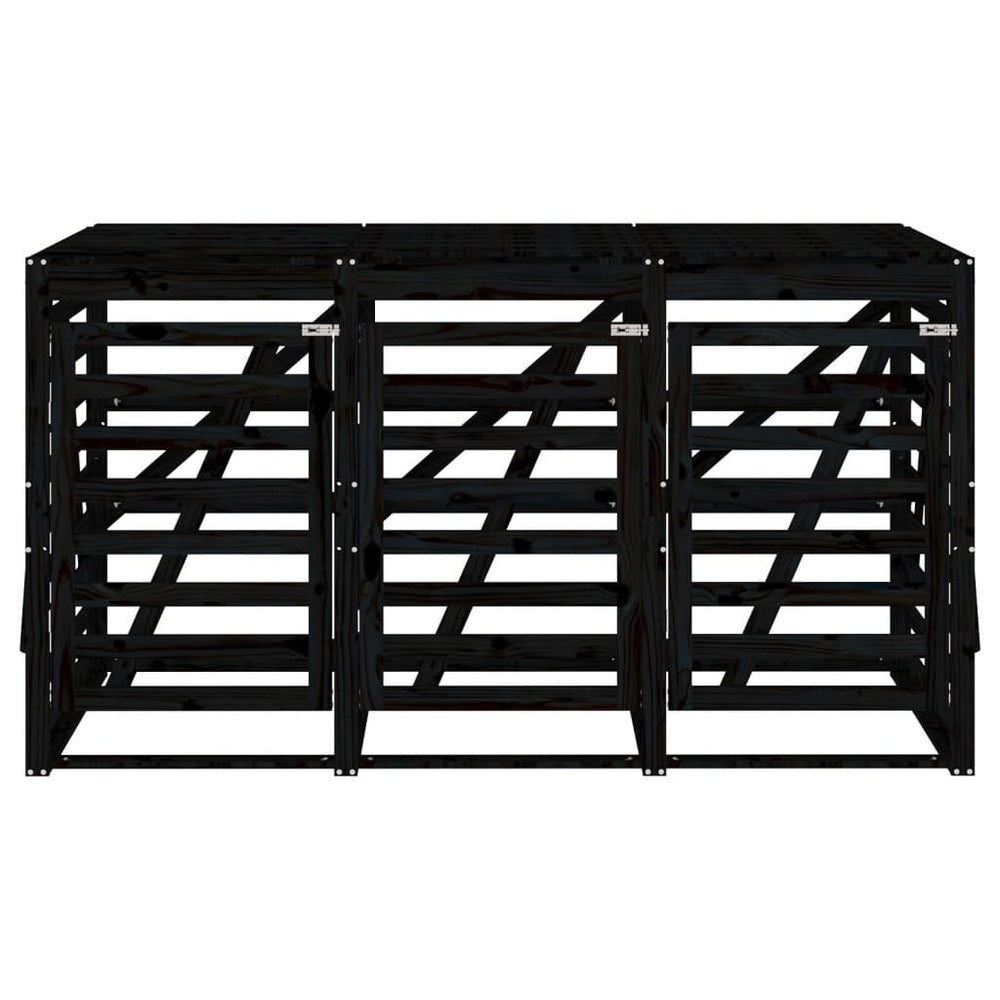 Abri pour poubelles triple en bois - Design ventilé et pratique Bois Noir