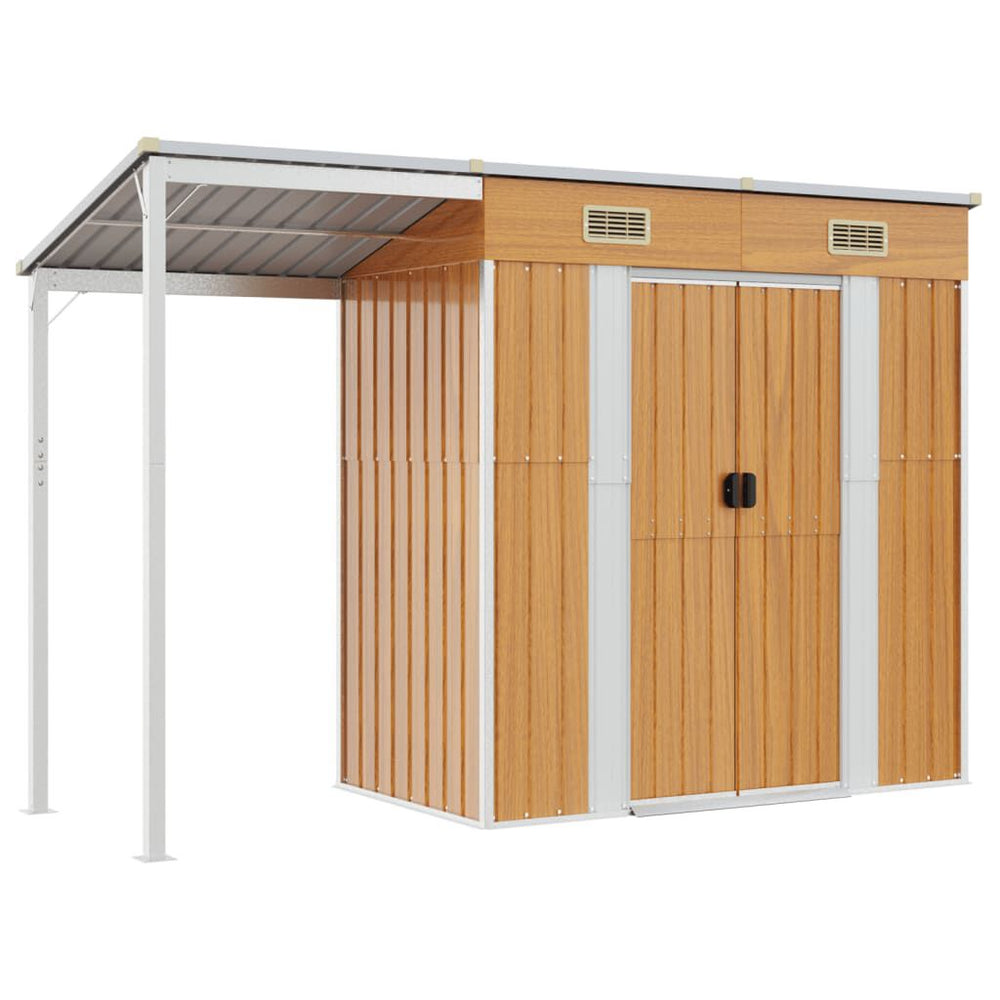 Abri de jardin avec toit prolongé acier anthracite 277 × 110cm Marron Clair