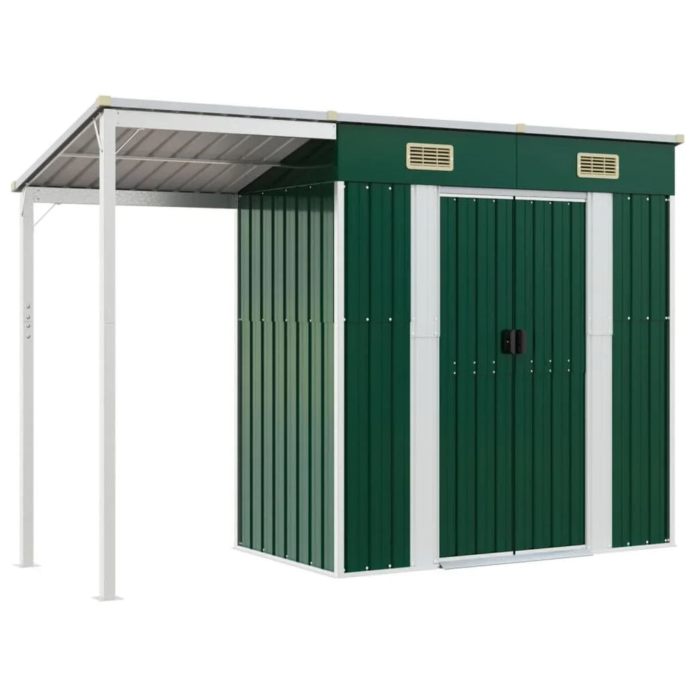 Abri de jardin avec toit prolongé acier anthracite 277x110cm Vert