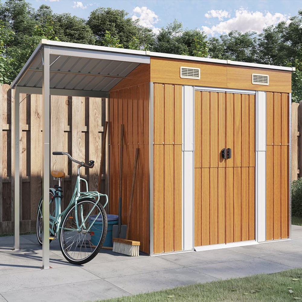 Abri de jardin avec toit prolongé acier anthracite 277x110cm Marron Clair