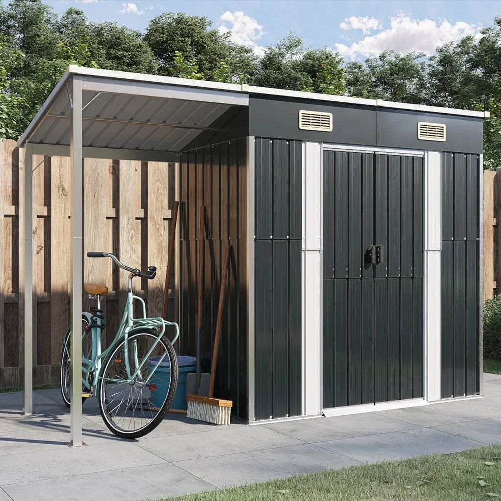 Abri de jardin avec toit prolongé acier anthracite 277 × 110cm Gris Foncé