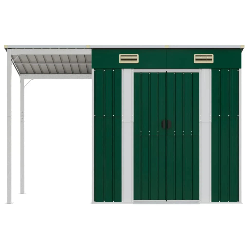 Abri de jardin avec toit prolongé acier anthracite 277x110cm Vert