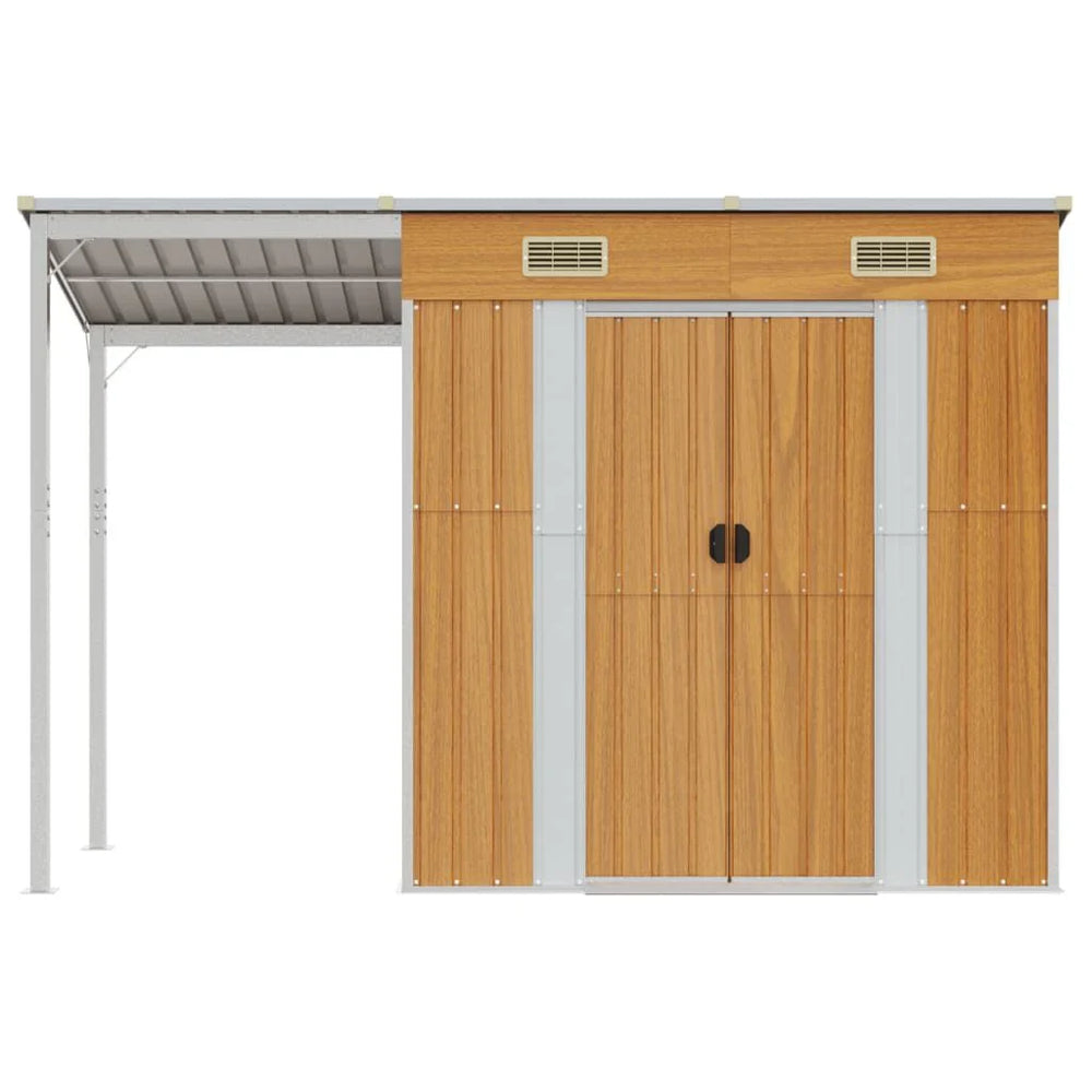 Abri de jardin avec toit prolongé acier anthracite 277 × 110cm Marron Clair