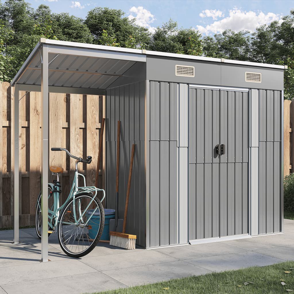 Abri de jardin avec toit prolongé acier anthracite 277x110cm Gris