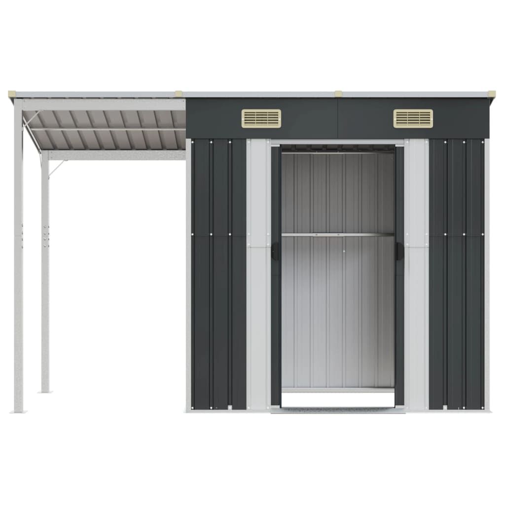 Abri de jardin avec toit prolongé acier anthracite 277x110cm Gris Foncé