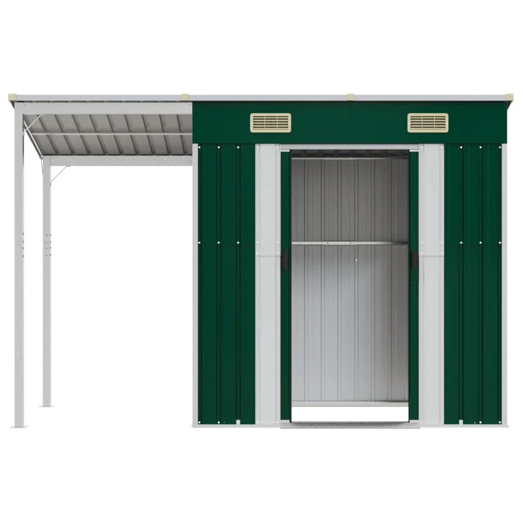 Abri de jardin avec toit prolongé acier anthracite 277x110cm Vert