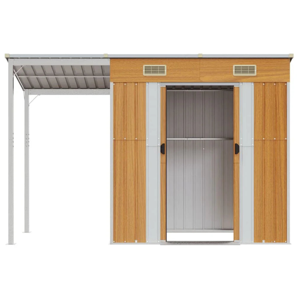 Abri de jardin avec toit prolongé acier anthracite 277 × 110cm Marron Clair