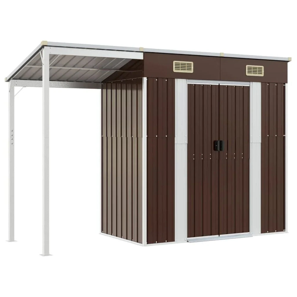 Abri de jardin avec toit prolongé acier anthracite 277 × 110cm Marron