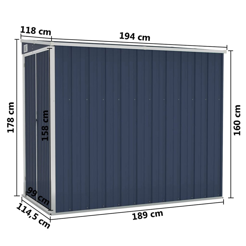 Abri de Jardin Mural en Acier Anthracite 118 × 194 × 178 cm