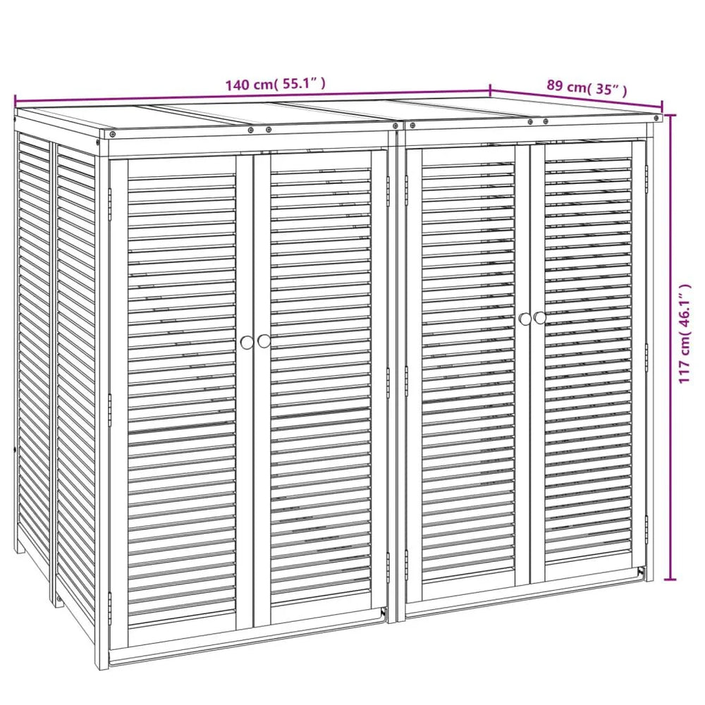 Abri Poubelle Double en Bois d’Acacia 140 × 89 × 117 cm