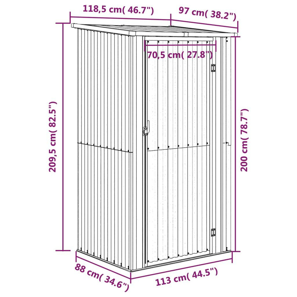 Abri de Jardin Anthracite en Acier 118 × 97 × 209 cm